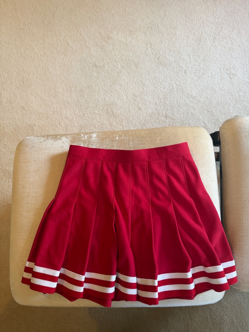 Red Pleated Mini Skirt with White Stripes perfect for Wisconsin game day